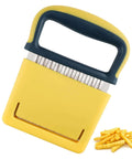 Crinkle cutter with protective yellow case and blue handle; stainless steel blade, Amazon kitchen tool