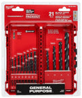 Drill bit set, Milwaukee 21-piece Thunderbolt black oxide in red case, front view