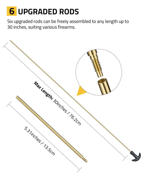 Go-To Multi Cal Rifle And Pistol Cleaning Kit For.177,.22, 5.56mm,.223, And 17HMR with 6 brass rods, 30 inches max length