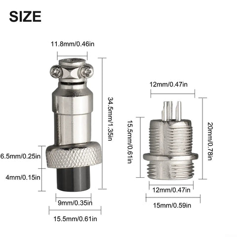 Must-Have GX12 3-Pin Connector For E-Bikes And Scooters Ensures A Super Secure Charging Link With Your Lithium Battery Pack Featuring Tough ABS Build That Handles Heat And Wear Like A Champ Without Any Glitchy Compatibility Headaches., 12mm size diagram