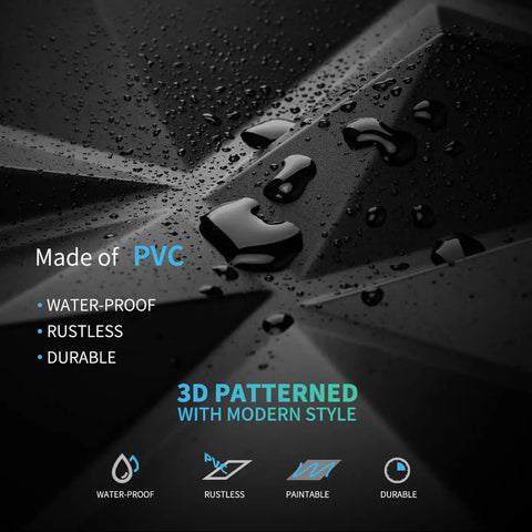 Diamond Pattern 3D Wall Panels Matte Black 12x12 Inch PVC Tiles 33 Pack Easy DIY Install Fire Resistant Covers 32 Sq Ft Slick Modern Accent Wall for Living Room Bedroom Kitchen Home and Office Decor