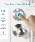 Fingerprint Keyless Entry Door Lock With Smart Deadbolt And App Control, 0.3 Second Unlock, close-up of finger scanning