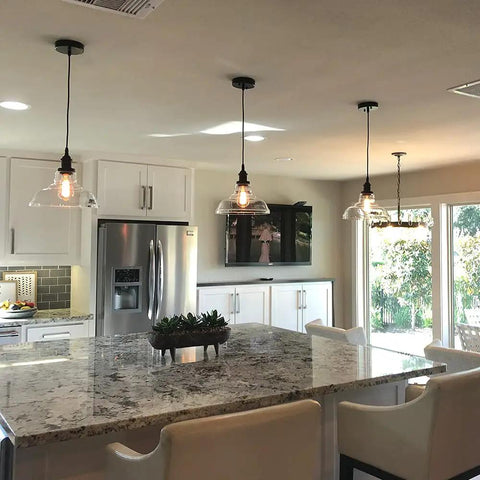 Glass Dome Pendant Light Dimmable Hanging Fixture For Kitchen Island And Dining Areas, Dope Industrial Retro Vibe in kitchen