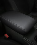 Black Leather Armrest Cover For Nissan Maxima Center Console 2016-2023, Easy Install, shown installed on car interior