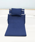 Adjustable Electric Lift Backrest For Bed With Strong Steel Frame And Thick Sponge Lumbar Support Up To 330 Pounds, shown in dark blue with soft pillow.