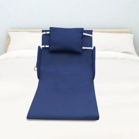 Adjustable Electric Lift Backrest For Bed With Strong Steel Frame And Thick Sponge Lumbar Support Up To 330 Pounds, shown in dark blue with soft pillow.