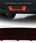 Dope Tesla Model Y Led Brake And Turn Signal Kit With Smoke Tint Lens Replaces Hitch Cover shown lit and unlit.