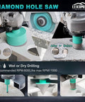 LEKOMESH tile hole saw kit for porcelain with six diamond bits 6/8/10/35/50/65mm and accessories