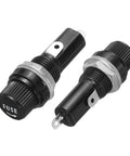 Heavy Duty 5X20MM Panel Mount Fuse Holders With Fast Blow Glass Fuse Kit Top Shelf 10A 250VAC Circuit Protection showing two black fuse holders.