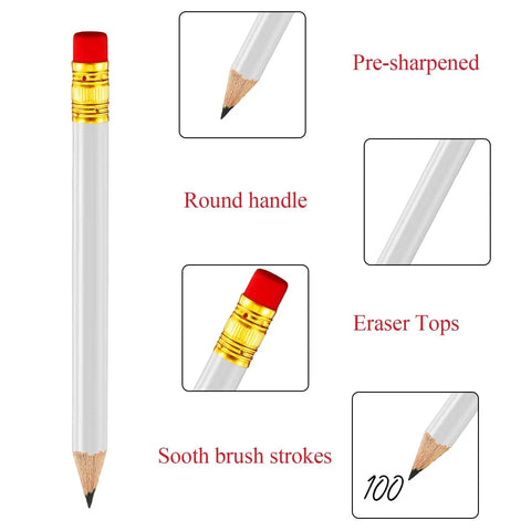 Image displaying 72 Piece Golf Pencils With Erasers, Short Hexagon Pocket Pencils Pre Sharpened Number 2 HB, Bulk White Office Supplies.