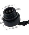 Black DIN Scuba Tank Valve Dust Plug Cap with Male Thread dimensions shown, durable plastic shield for 200/300 Bar, rustproof