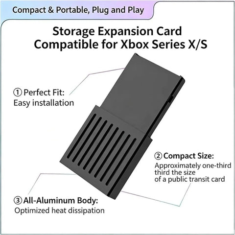 M.2 NVMe Expansion Card For Xbox Series X And S 1TB PCIe 4.0 2230 Solid State Storage Drive in matte black with ventilation.