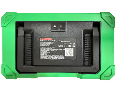 Heavy Duty OBD2 Scan Tool For Electric Vehicles And New Energy Cars Bidirectional Diagnostic Kit bottom view with green casing.