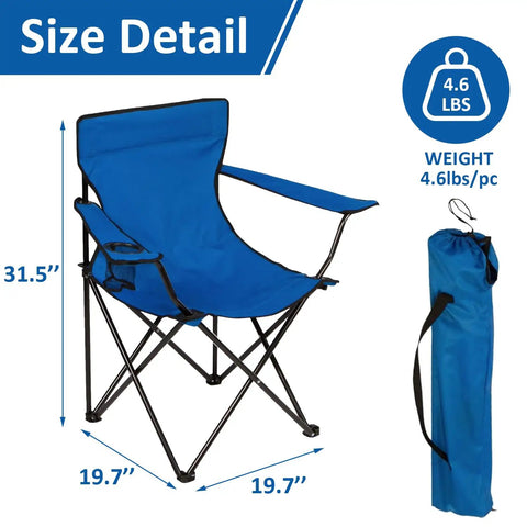 Foldable Camping Chair With Cup Holder, 225 Lb Capacity, Ultra Stable Portable Seat With Big Anti Sink Feet, Blue Bag
