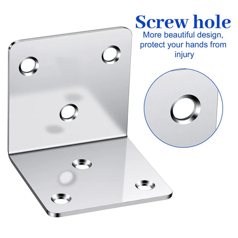 Heavy Duty 2X2 L Brackets With 30 Piece Kit Of Cold Rolled Steel Corner Supports and Matching Screw Sets For Furniture Assembly Shelves showing a metal angle bracket with screw holes.