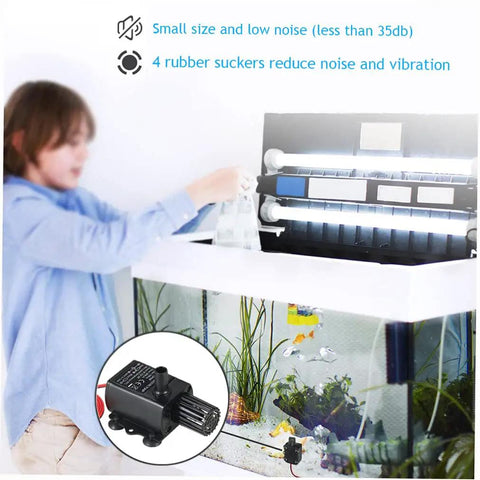 Mini Submersible Aquarium Pump DC 12V 5W Quiet Water Circulation with child setting up fish tank