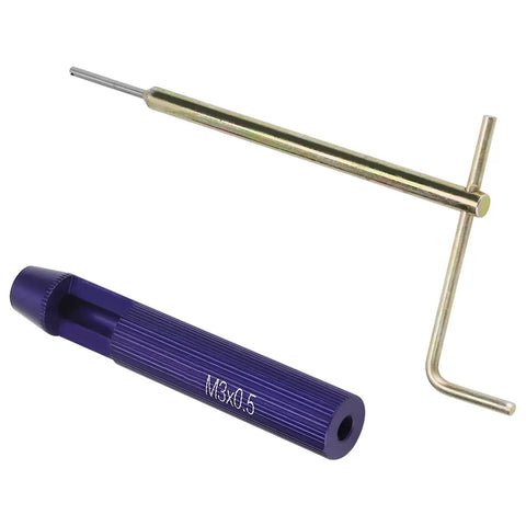M3 Stainless Steel Wire Thread Insert Kit for Metal Thread Repair with tap and wrench visible, purple handle marked M3x0.5