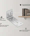 Sturdy 3.15 Inch Stainless Steel L Shaped Bracket Wall Mount for Floating Shelves, showing right angle support and mounting points.