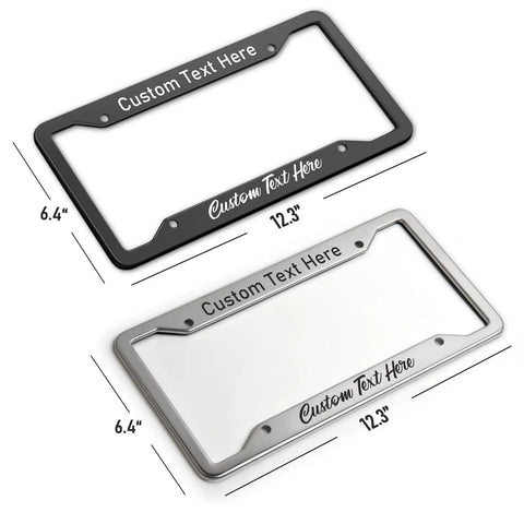 Custom Aluminum License Plate Frame For Front Or Rear, Rust Proof Car Plate Holder In Black and Silver, Size 12.3x6.4 inches