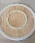 Solid Wood Lazy Susan Turntable Delivering Smooth As Butter Swivel Spin For Dining Tables large tray with white edge and circular base.