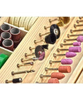 Hella Versatile 100 Piece Rotary Tool Accessory Set Featuring 1/8 Inch Shank Abrasive Burrs Precision Cutting Wheels and Brush Polishing Tips.