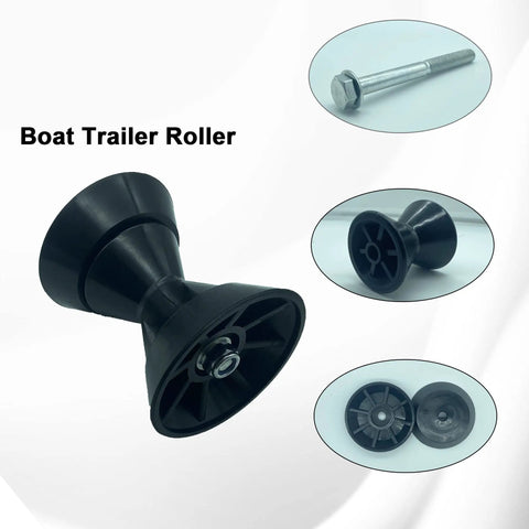 Straight Up Heavy Duty 4 Inch Black Boat Trailer Roller Assembly With Spoke Fits One Half Inch Shaft Tpu Polyurethane Bow Wheel.