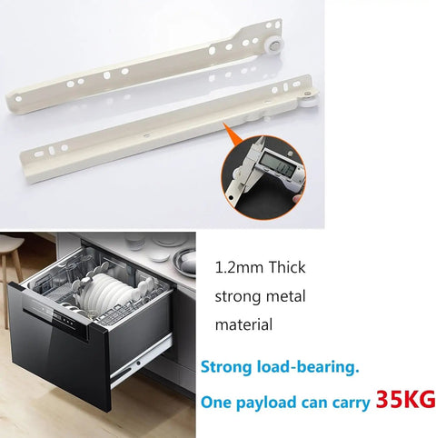 Heavy Duty Drawer Slide Rail 2-Section Telescopic Guide With Smooth Glide Bearings, 35kg Load Capacity, shown with thickness detail