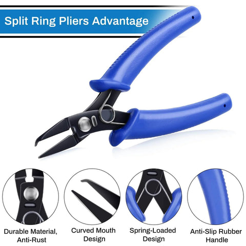 Split Ring Opener Tool For Jewelry Making, Keychain Pliers Set with anti-slip rubber handle and curved mouth design.