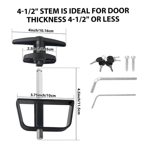 Shed Door Latch T Handle Lock Kit With Five Keys Set Four And One Half Inch Stem dimensions