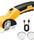HomeBeyond Cordless Electric Scissors With Bright Led Light And Safety Lock Powerfully Slices Through Cardboard, Fabric, Leather, And Carpet Up To 8mm Thick For Effortless Diy Projects and Crafting Tasks, featuring blades and USB charging cable.