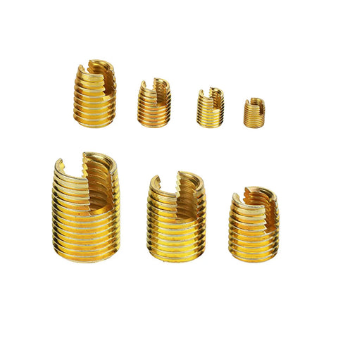 50Pcs Brass Tone Self Tapping Slotted Thread Inserts Kit For Quick Thread Repair No Pre Threading Needed Strong Tensile Strength And Vibration Resistant Easy To Use Thread Repair Tool Set, assorted sizes