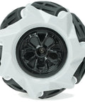 60Mm Mecanum Omni Wheel front view, ABS rubber, gray black, DIY robotics, compatible with major kits and brick built cars.