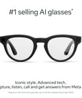 Front view of black Gen 2 Headliner Smart AI Glasses with 3K Ultra HD Video, 12 MP Ultra Wide Camera, Clear Lenses.