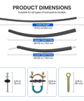 Six Pack Curved Trampoline Replacement Poles Thick Galvanized Steel Upgrades Fit 8 To 16 Foot Backyard Bouncers product dimensions illustration.
