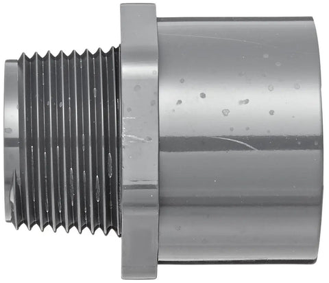 Side view of 3/4 Inch PVC Pipe Fitting Adapter Socket To NPT Male Schedule 80, corrosion-resistant, lightweight plumbing fitting.