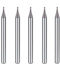 Five SpeTool carbide ball-nose end mills with TiAlN coating, 1/32 in diameter, 1/8 in shank, up-cut CNC bits front view