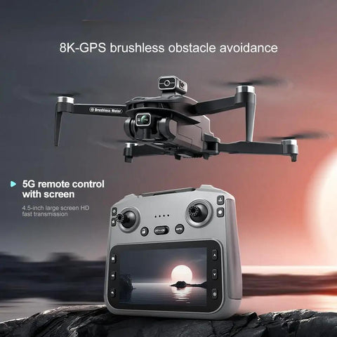 GPS Drone With Dual Cameras And A Large Four And A Half Inch Screen Transmitter For Real Time FPV Flight in sunset landscape