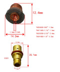 Pro Grade TIG Welding Torch Kit With Quartz Nozzle And Clear Glass Cups, Short Wedge Collet, tungsten adapter dimensions