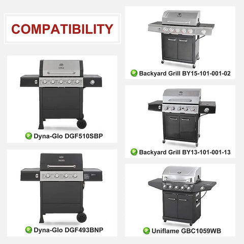 Product compatibility chart for Heat Shields And Heat Tent Replacement Parts Pack For Dyna Glo DGF493BNP Grills