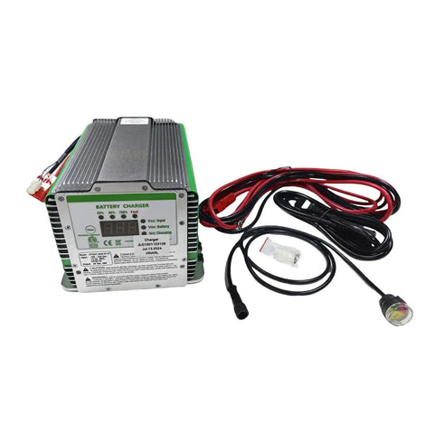 Premium 48 Volt Heavy Duty Battery Charger Replacement For Industrial Boom And Scissor Lifts Plug In Ready Setup Slick Fast Charge Rate Straight Up Durable Green Housing Total No Fluff Performance