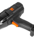 No Hassle 7.5 Amp Corded Impact Wrench With 1/2 Inch Hog Ring Anvil close-up view showing textured grip and power button.