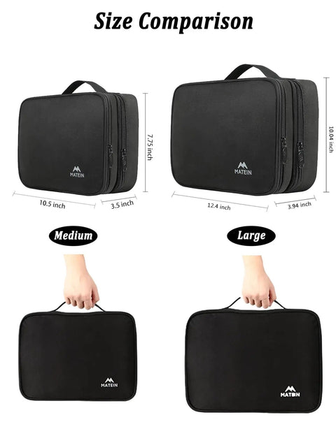 Size comparison of Travel Electronics Organizer Case Water Resistant Cable Organizer Bag For Travel Essentials Gear And Gadgets.