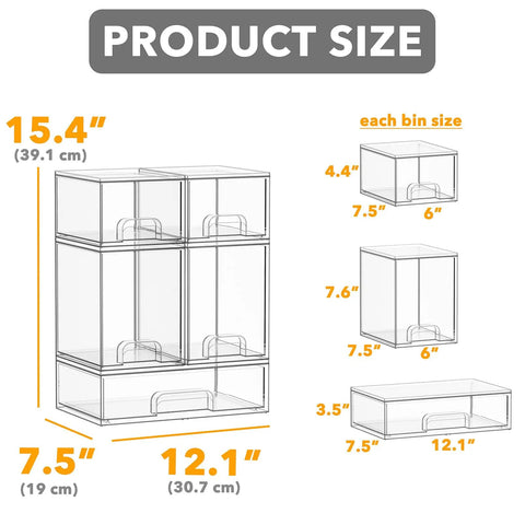 Multi Size Baby Bottle Storage Rack With Stackable Acrylic Drawers Keeps Your Counter Tight And Clutter Free Total Game Changer For Nursery Vanities Or Kitchen Cabinet Snag This Easy Access Five Pack Set dimensions and bin sizes