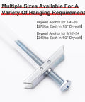 Heavy Duty Drywall Anchor Kit With 3/16-24 Included Bolts For Hollow Wall Mounting Stainless Steel Anchors For TV Mounts