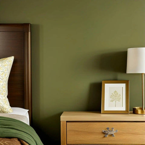 Bedroom with nightstand featuring Vintage Brass Duckbill Cabinet Door Pull Handle Single Hole Design, gold frame and lamp