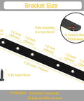 Diagram of 4 Pack Black Straight Brace Brackets 8 Inch Stainless Steel Flat Mending Plates with size and screw details