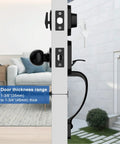 Side view of Black Front Door Knob And Deadbolt Set With Reversible Handle Traditional Single Cylinder Exterior Door Lock, showing door thickness adjustment.