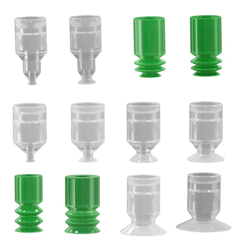 Grab these Mini Vacuum Suction Cup Chuck Manipulator Accessories with Industrial Rubber Sucker Pads showing green and clear rubber suckers.