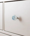 Four Pack Straight Up Stunning Marble Look Glass Cabinet Knobs With Light Blue Gold Texture Round Drawer Pulls For Kitchen Cupboards Dresser Doors A Total Vibe Upgrade on white drawers.