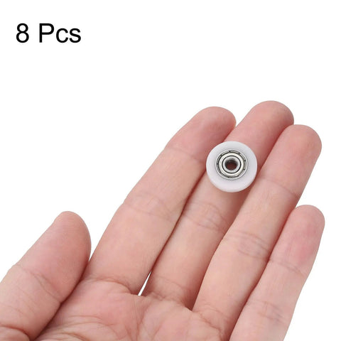 8 Pack Heavy Duty Nylon Ball Bearings 3X15X4mm Mini Roller Idler Guide Pulley With ABEC 1 Precision Rating shown in hand